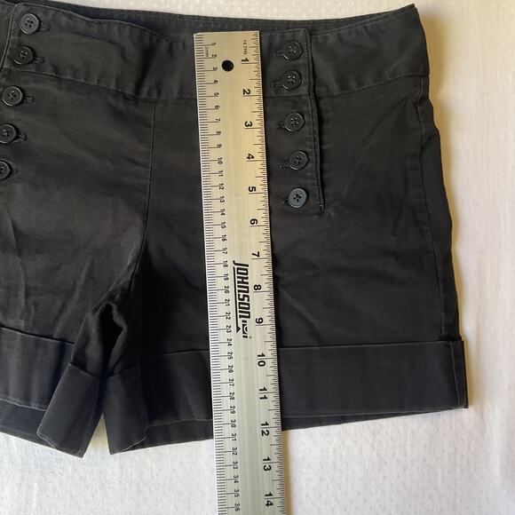 Express Design Studio Women Shorts 6 Black Bermuda Twill Editor Sailor Button 4” - Picture 6 of 9